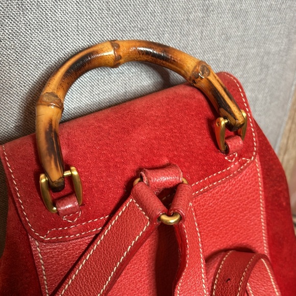 GUCCI bamboo mini backpack red suede leather - Picture 5 of 15